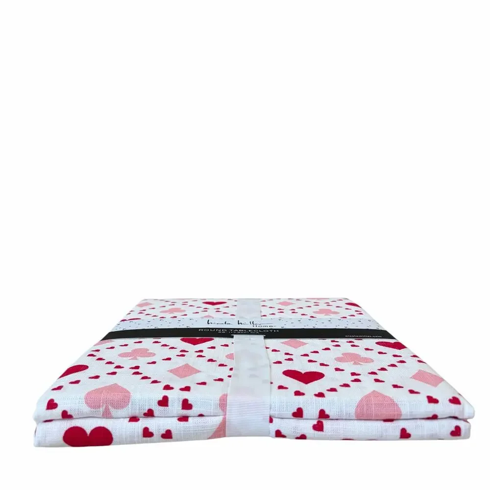 Nicole Miller Queen of Hearts Tablecloth 68in Round Pink Red Valentines Day New